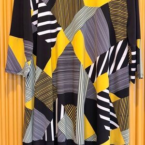 IC COLLECTION Asymmetrical Collar Dress in Yellow, Black, and White